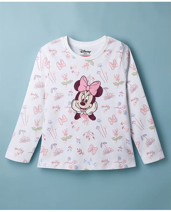 Babyhug Disney Single Jersey Knit Full Sleeves T-Shirt & Pyjama Night Suit with Minnie Mouse & Marie Print Pack of 2 - Pink  & White