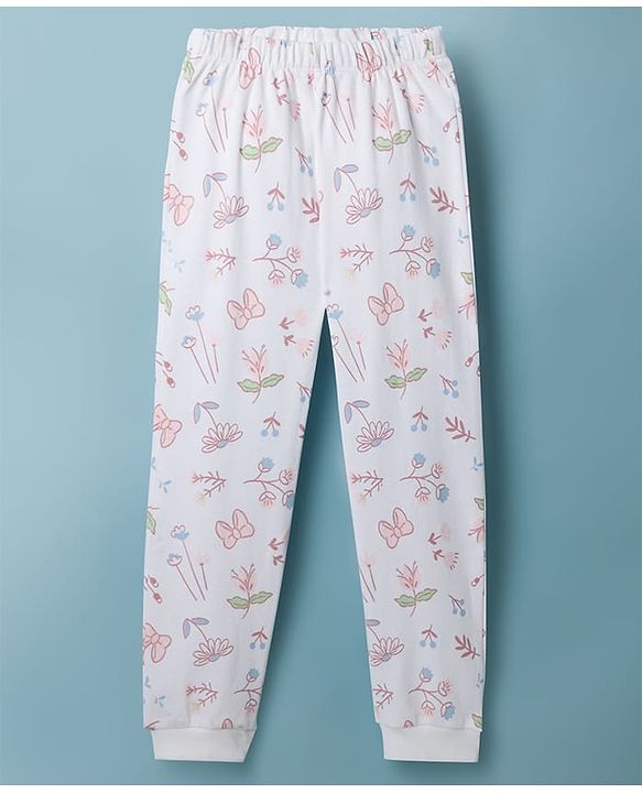 Babyhug Disney Single Jersey Knit Full Sleeves T-Shirt & Pyjama Night Suit with Minnie Mouse & Marie Print Pack of 2 - Pink  & White