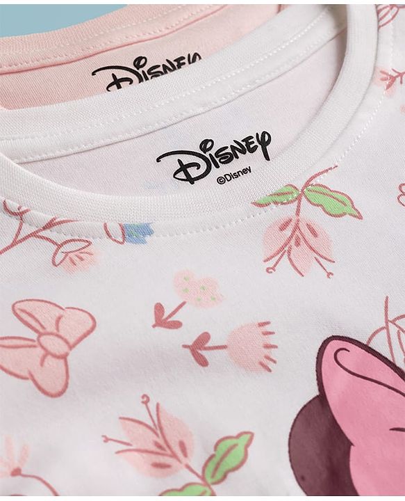 Babyhug Disney Single Jersey Knit Full Sleeves T-Shirt & Pyjama Night Suit with Minnie Mouse & Marie Print Pack of 2 - Pink  & White