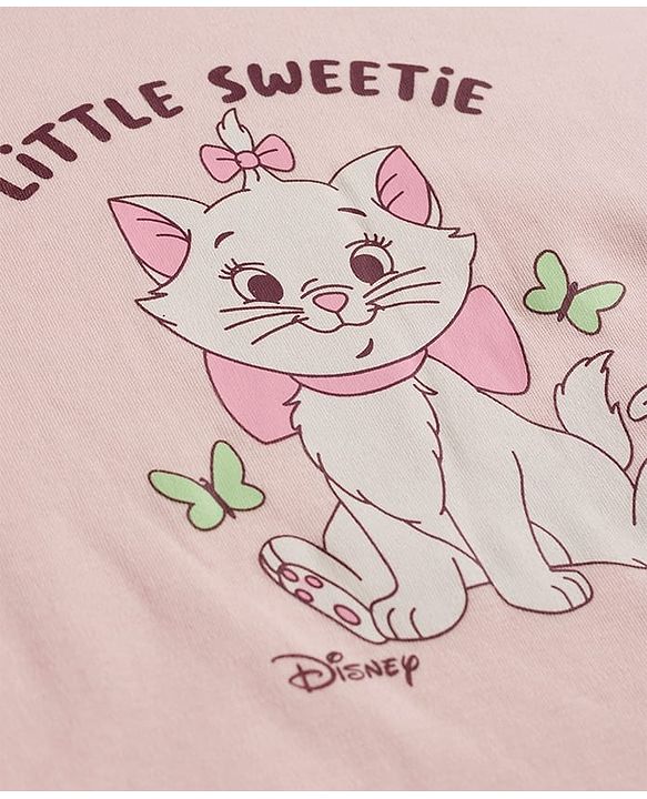 Babyhug Disney Single Jersey Knit Full Sleeves T-Shirt & Pyjama Night Suit with Minnie Mouse & Marie Print Pack of 2 - Pink  & White