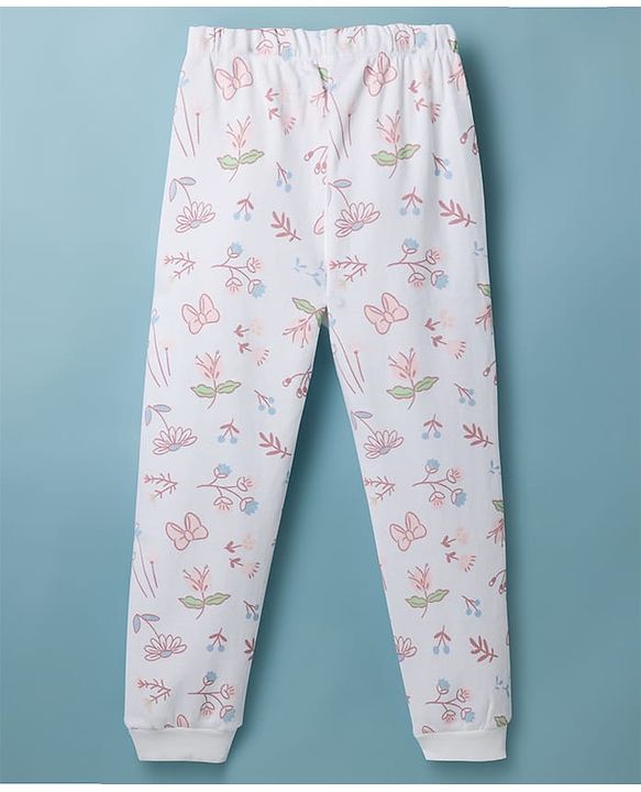 Babyhug Disney Single Jersey Knit Full Sleeves T-Shirt & Pyjama Night Suit with Minnie Mouse & Marie Print Pack of 2 - Pink  & White
