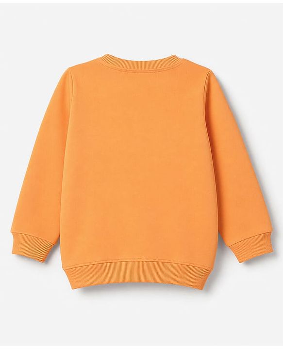 Babyhug 100% Cotton Knit Full Sleeves T-Shirt With Cat Embroidery & Joggers - Orange & Beige