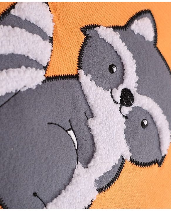 Babyhug 100% Cotton Knit Full Sleeves T-Shirt With Cat Embroidery & Joggers - Orange & Beige