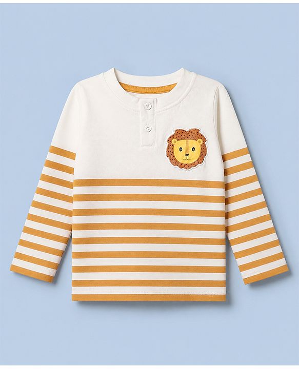 Babyhug 100% Cotton Terry Knit Full Sleeves T-Shirt & Joggers Set With Tiger Print - White & Light Orange