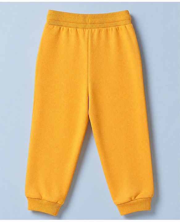 Babyhug 100% Cotton Terry Knit Full Sleeves T-Shirt & Joggers Set With Tiger Print - White & Light Orange