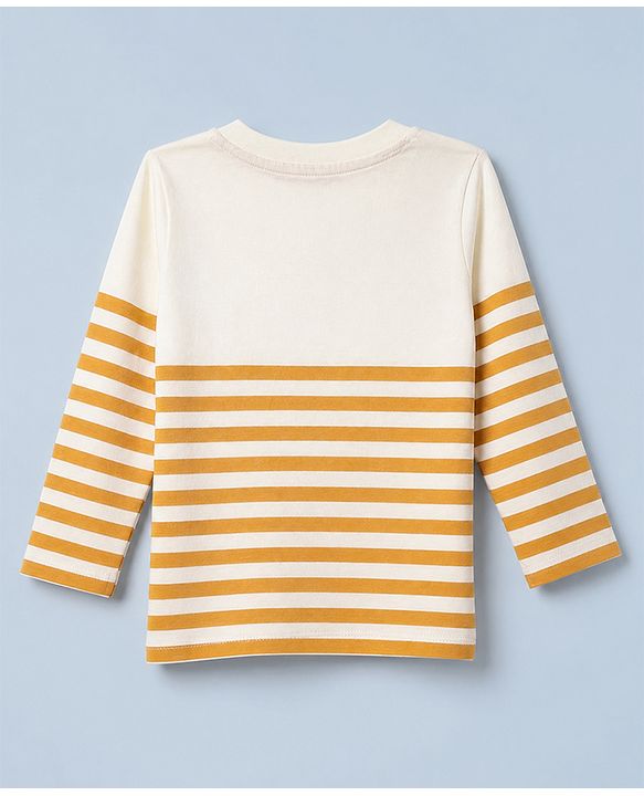 Babyhug 100% Cotton Terry Knit Full Sleeves T-Shirt & Joggers Set With Tiger Print - White & Light Orange