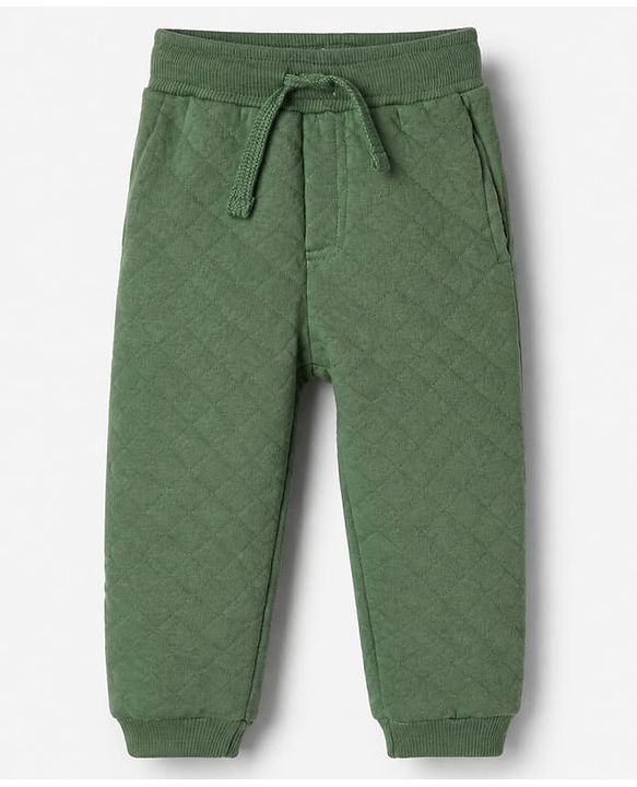 Babyhug 100% Cotton Terry Knit Full Sleeves T-Shirt & Joggers Set With Text Print & Fox Patch - Green
