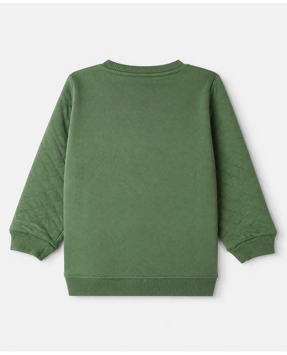 Babyhug 100% Cotton Terry Knit Full Sleeves T-Shirt & Joggers Set With Text Print & Fox Patch - Green