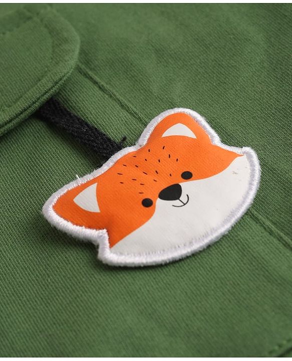 Babyhug 100% Cotton Terry Knit Full Sleeves T-Shirt & Joggers Set With Text Print & Fox Patch - Green