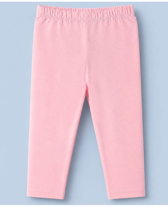Babyhug Cotton Lycra Elastane Knit Slim Fit Full Length Solid Leggings with Hearts & Polka Dots Print Pack of 3 - Peach, Baby Pink & Light Green