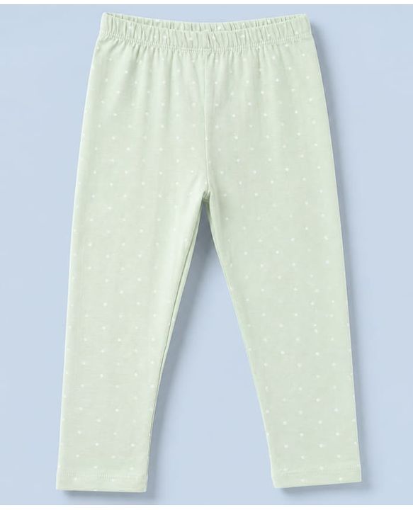 Babyhug Cotton Lycra Elastane Knit Slim Fit Full Length Solid Leggings with Hearts & Polka Dots Print Pack of 3 - Peach, Baby Pink & Light Green
