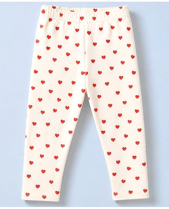 Babyhug Cotton Lycra Elastane Knit Slim Fit Full Length Solid Leggings with Hearts & Polka Dots Print Pack of 3 - Peach, Baby Pink & Light Green