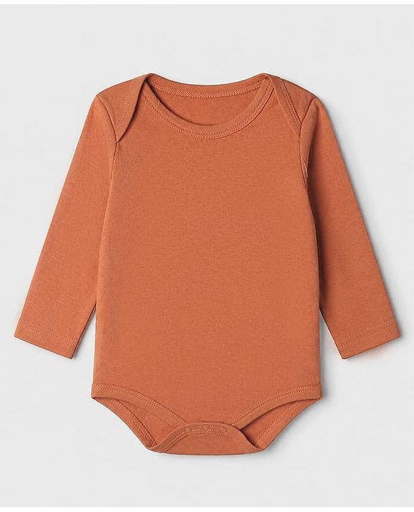 Babyhug 100% Cotton Interlock Knit Solid Onesies with Full Sleeves Pack of 5 - Rust Orange, Cream, Light Green, Brown & Light Brown