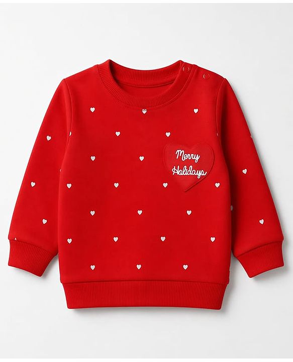 Babyhug HEAVY GAUGE 100% Cotton Terry Knit Full Sleeves Sweatshirt with Merry Holidays & Heart Print - Red