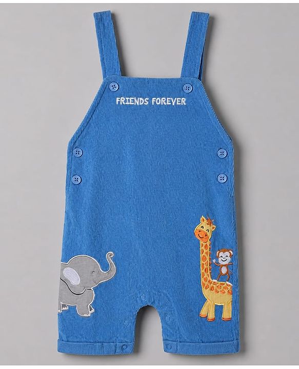 Babyhug 100% Cotton Single Jersey Knit Half Sleeves Dungaree With Animal Printed Inner Tee - White