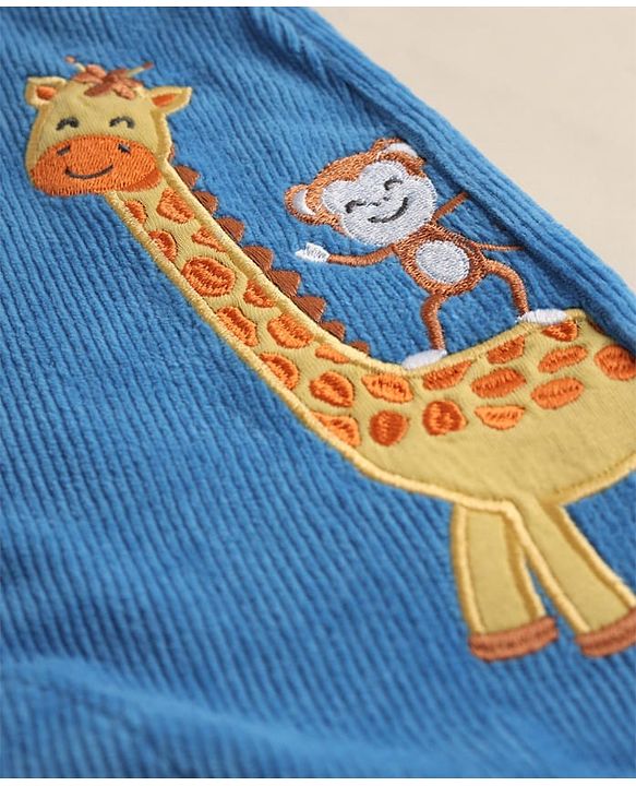 Babyhug 100% Cotton Single Jersey Knit Half Sleeves Dungaree With Animal Printed Inner Tee - White