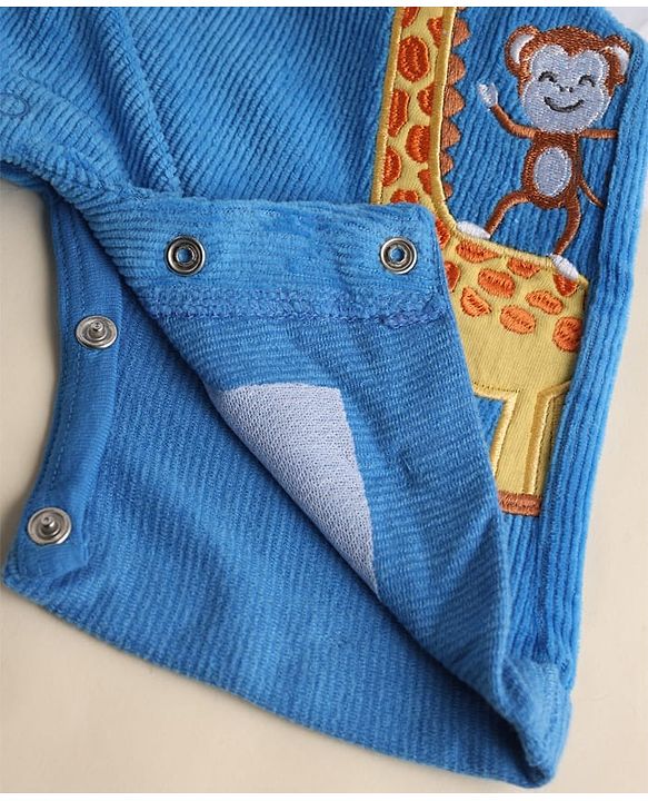 Babyhug 100% Cotton Single Jersey Knit Half Sleeves Dungaree With Animal Printed Inner Tee - White