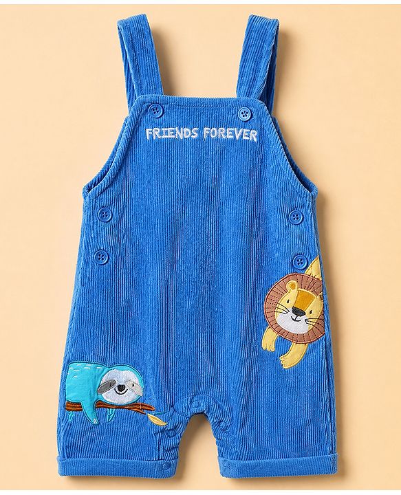 Babyhug 100% Cotton Single Jersey Knit Half Sleeves Dungaree With Inner Animal Printed Tee - White