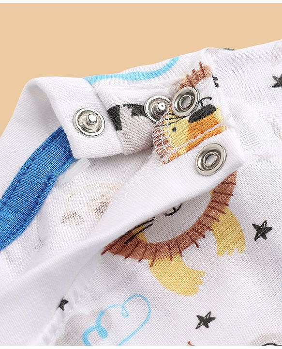 Babyhug 100% Cotton Single Jersey Knit Half Sleeves Dungaree With Inner Animal Printed Tee - White