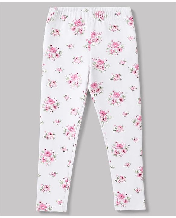 Babyhug Cotton Elastane Knit Solid Lycra Leggings With Floral Print Pack of 3 - Pink Brown White
