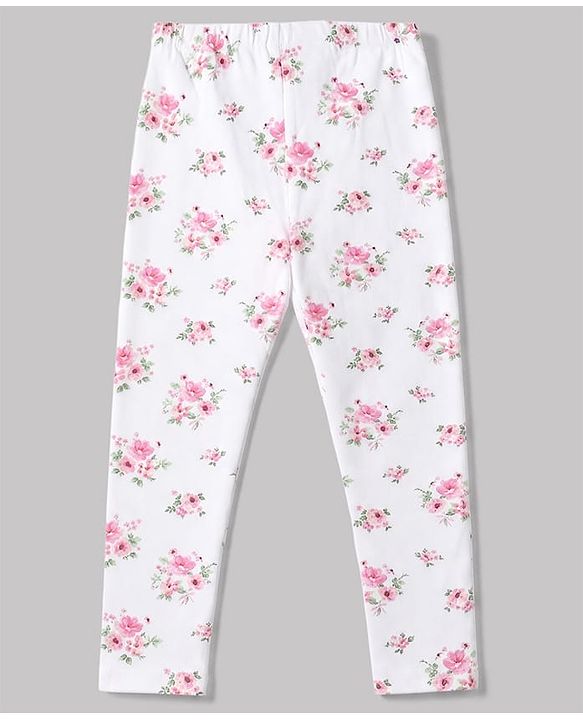 Babyhug Cotton Elastane Knit Solid Lycra Leggings With Floral Print Pack of 3 - Pink Brown White