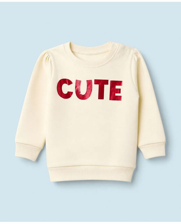 Babyhug Heavy Gauge 100% Cotton Terry Knit Full Sleeves Sweatshirts With Hearts and Cute Text Print Pack of 2 - Red & Beige