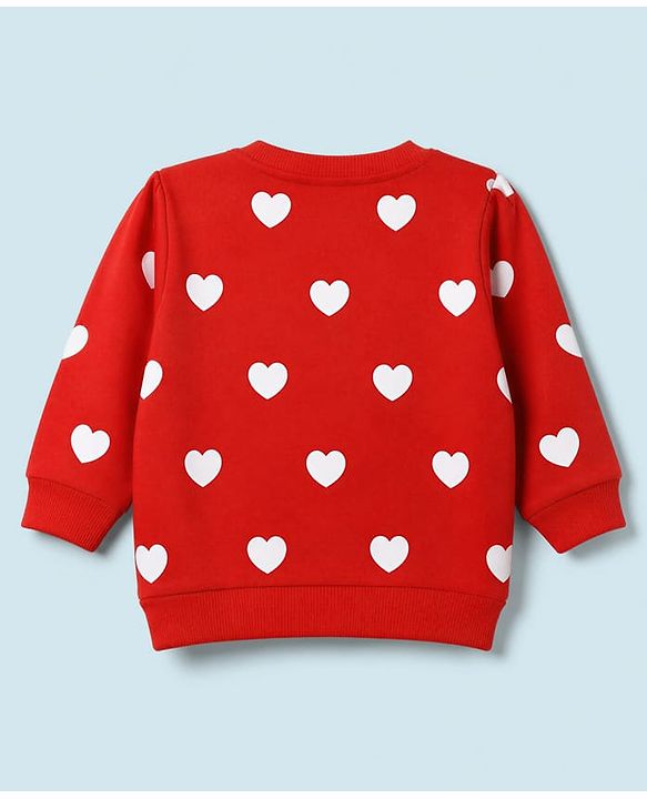 Babyhug Heavy Gauge 100% Cotton Terry Knit Full Sleeves Sweatshirts With Hearts and Cute Text Print Pack of 2 - Red & Beige