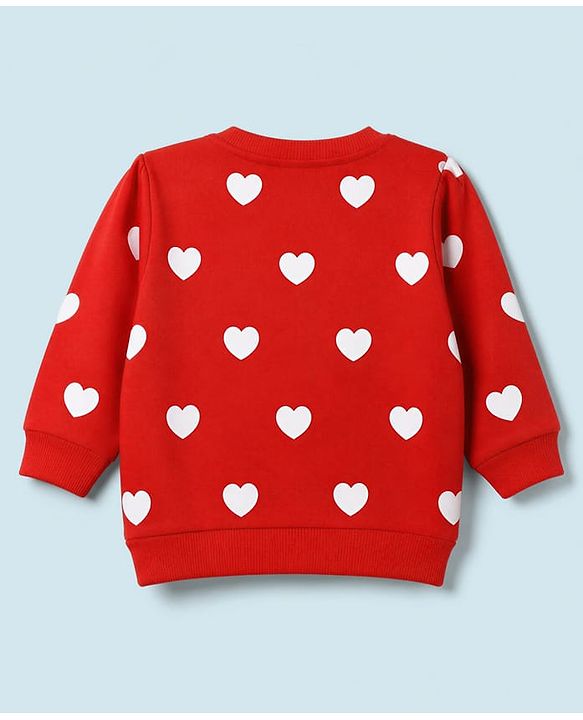 Babyhug Heavy Gauge 100% Cotton Terry Knit Full Sleeves Sweatshirts With Hearts and Cute Text Print Pack of 2 - Red & Beige
