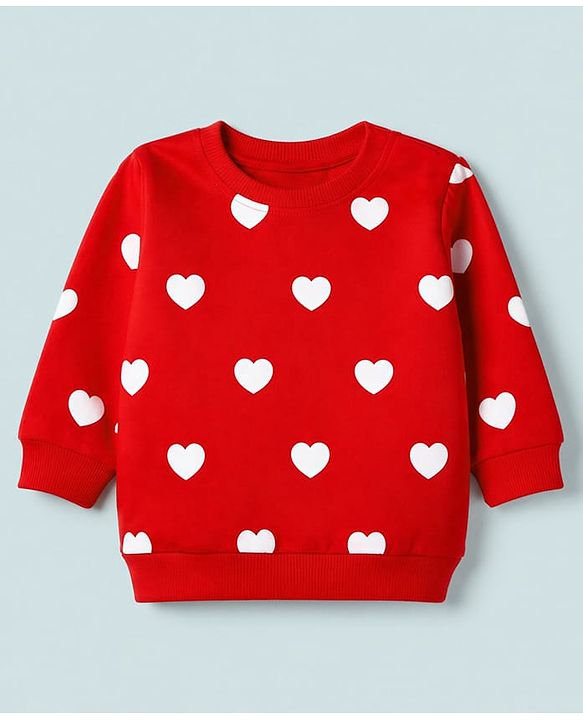 Babyhug Heavy Gauge 100% Cotton Terry Knit Full Sleeves Sweatshirts With Hearts and Cute Text Print Pack of 2 - Red & Beige