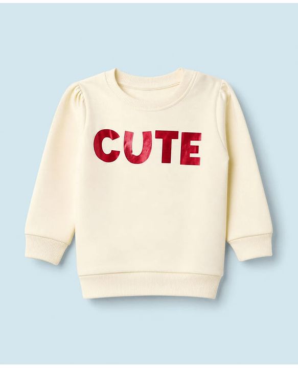 Babyhug Heavy Gauge 100% Cotton Terry Knit Full Sleeves Sweatshirts With Hearts and Cute Text Print Pack of 2 - Red & Beige