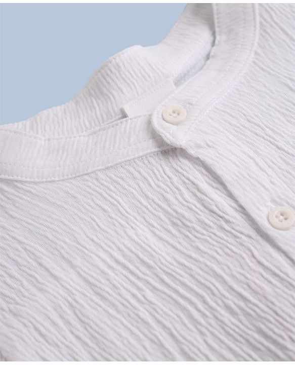 Babyhug 100% Cotton Woven Half Sleeves Shirt and Shorts Set with Suspender - White