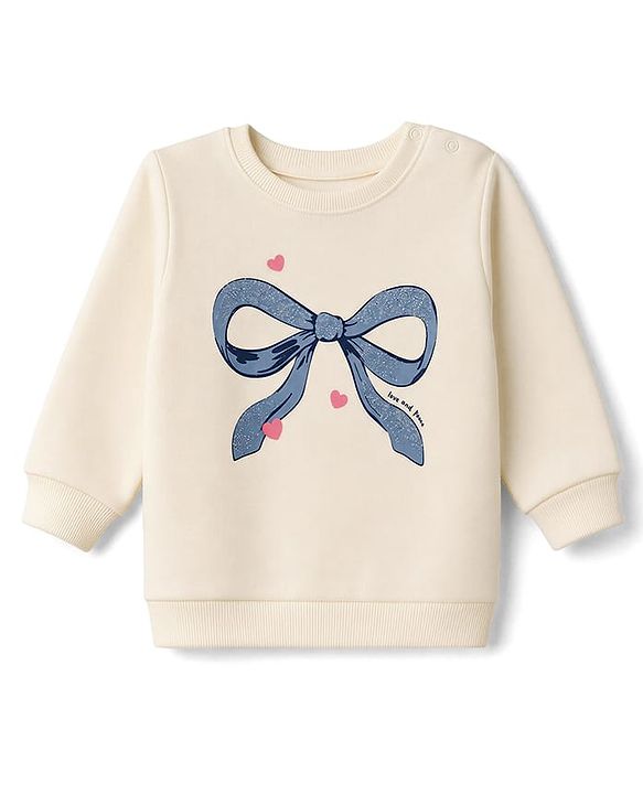Babyhug 100% Cotton Terry Knit Full Sleeves Sweatshirts with Hearts and Bow Print Pack of 2 - Navy & White