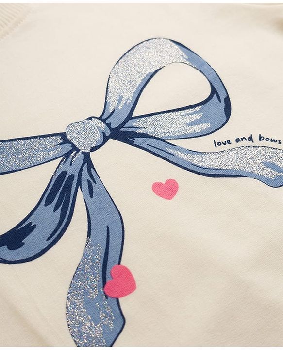 Babyhug 100% Cotton Terry Knit Full Sleeves Sweatshirts with Hearts and Bow Print Pack of 2 - Navy & White