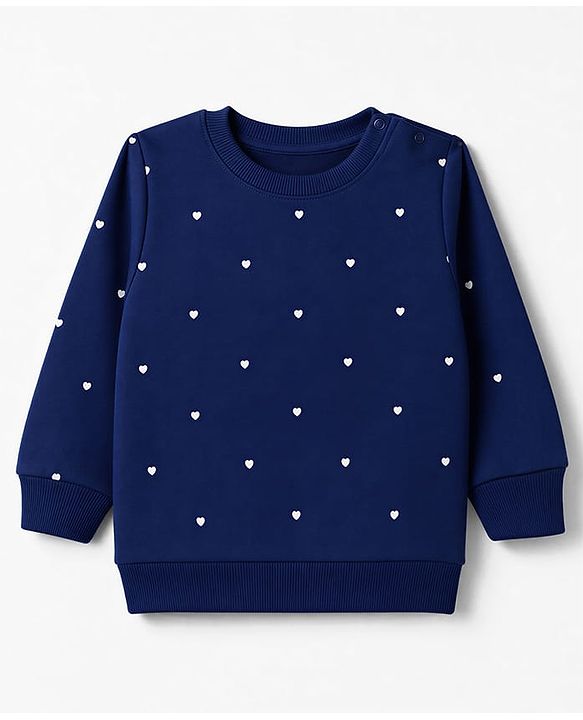 Babyhug 100% Cotton Terry Knit Full Sleeves Sweatshirts with Hearts and Bow Print Pack of 2 - Navy & White