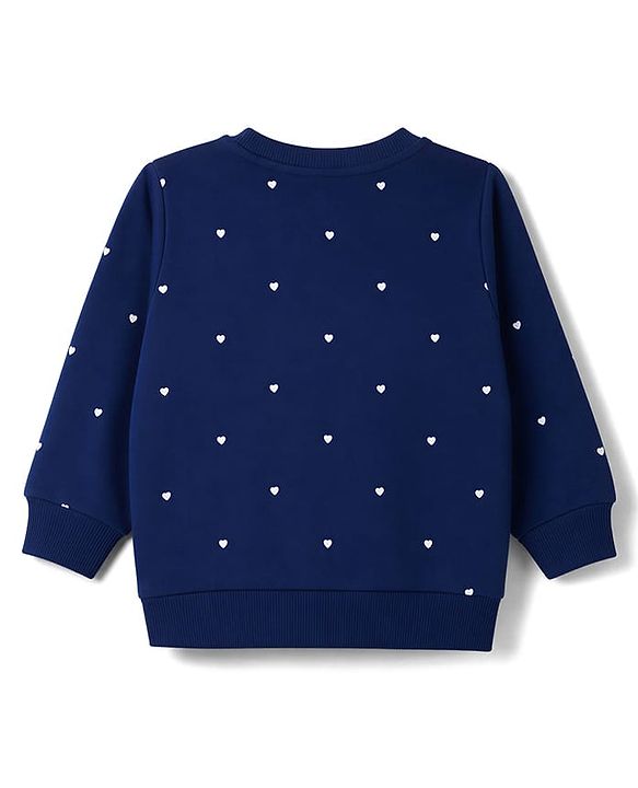 Babyhug 100% Cotton Terry Knit Full Sleeves Sweatshirts with Hearts and Bow Print Pack of 2 - Navy & White