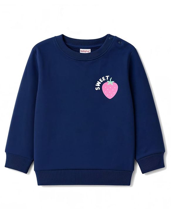 Babyhug Heavy Gauge 100% Cotton Terry Knit Full Sleeves Sweatshirt with Bow & Strawberry Print Pack of 2 - Dark Pink & Navy