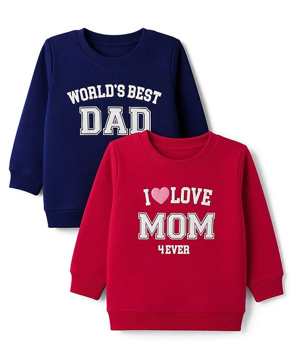 Babyhug 100% Cotton Terry Knit Full Sleeves Sweatshirts with Text Print Pack of 2 - Navy & Red
