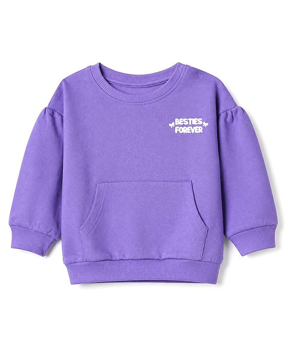 Babyhug 100% Cotton Terry Knit Heavy Gauge Full Sleeves Bear & Text Printed Sweatshirt at Front & Back - Purple