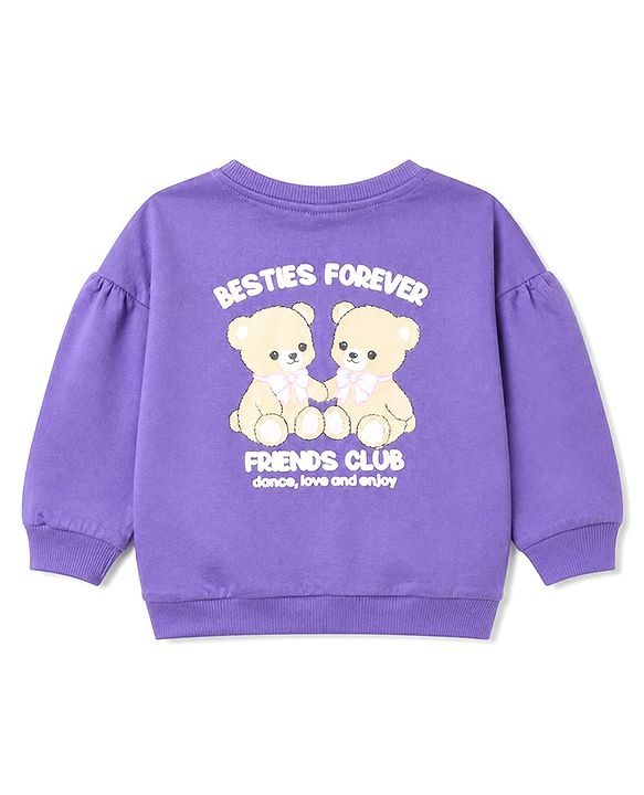 Babyhug 100% Cotton Terry Knit Heavy Gauge Full Sleeves Bear & Text Printed Sweatshirt at Front & Back - Purple
