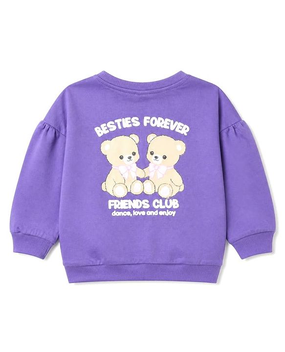 Babyhug 100% Cotton Terry Knit Heavy Gauge Full Sleeves Bear & Text Printed Sweatshirt at Front & Back - Purple