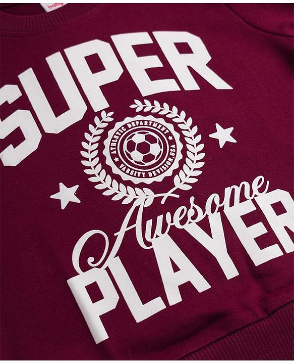 Babyhug 100% Cotton Terry Knit Full Sleeves Sweatshirt with Super Player Print - Wine