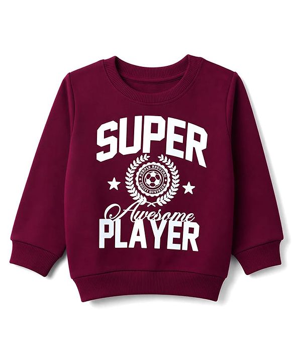 Babyhug 100% Cotton Terry Knit Full Sleeves Sweatshirt with Super Player Print - Wine