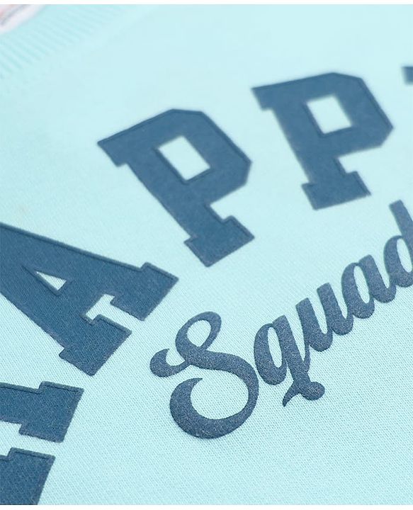 Babyhug 100% Cotton Terry Knit Sweatshirt with Full Sleeves and Happy Squad Print - Light Blue