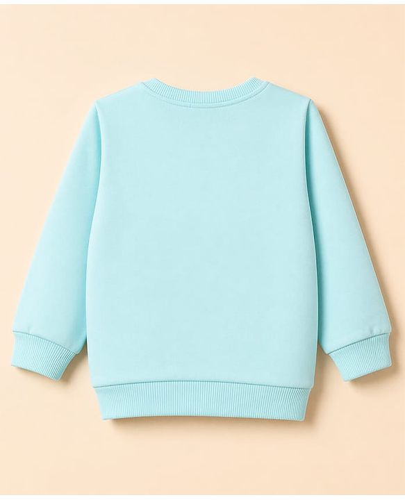 Babyhug 100% Cotton Terry Knit Sweatshirt with Full Sleeves and Happy Squad Print - Light Blue