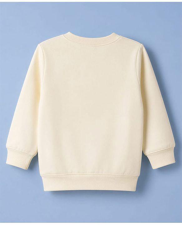 Babyhug Heavy Gauge Terry Knit Full Sleeves Sweatshirt with Dino Print & Kangaroo Pocket  - Off White