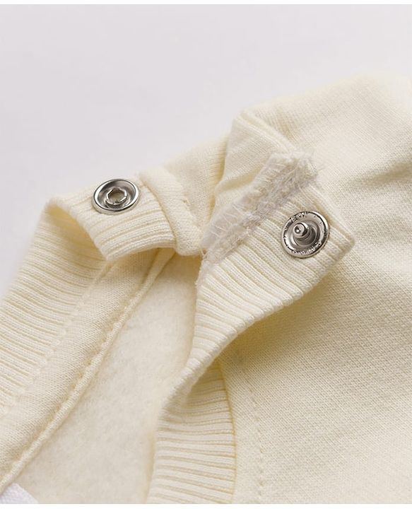 Babyhug Heavy Gauge Terry Knit Full Sleeves Sweatshirt with Dino Print & Kangaroo Pocket  - Off White