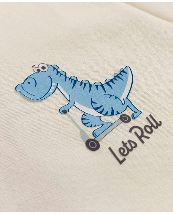Babyhug Heavy Gauge Terry Knit Full Sleeves Sweatshirt with Dino Print & Kangaroo Pocket  - Off White