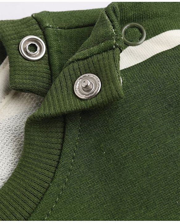 Babyhug 100% Cotton Heavy Gauge Terry Knit Striped Sweatshirt with Full Sleeves & Bear Patch with The Cool Club Text Print - Olive Green