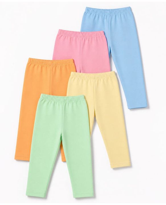 Babyhug Cotton Elastane Lycra Knit Solid Leggings Pack of 5 - Pink, Yellow & Orange