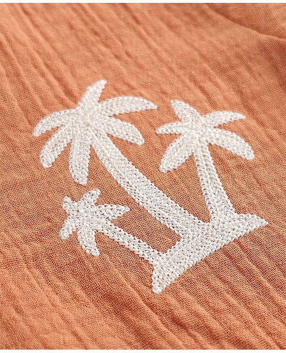 Babyhug 100% Cotton Woven Half Sleeves Shirt and Shorts with Palm Trees Embroidery in Brown for 12-18 Months